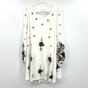 Free People Cream Long Sleeve Dress with Floral Embroidery